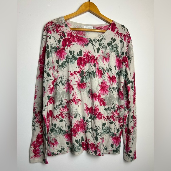 Garnet Hill Sweaters - Garnet Hill Sweater Women XL Floral 100% Merino Wool lightweight minimalist pull